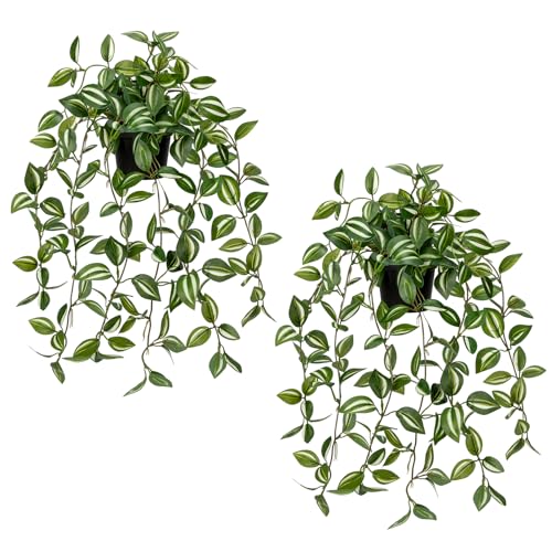 2 Pack Fake Hanging Plants for Shelf in Back Pot, Small Artificial Hanging Ivy Vine Plants Indoor Fake Potted Greenery Plant Decor Room Bathroom Wall End Table Mimi Faux Wandering Plant Set