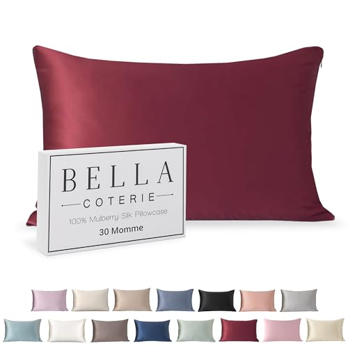 Bella Coterie - Luxury Silk Pillowcase for Hair and Skin - Queen Size - 30 Momme - 100% Pure 6A Mulberry Silk - Super Soft - Perfectly Plush - Zipper Closure [Merlot]