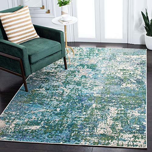 SAFAVIEH Contemporary Rug for Living Room, Dining Room, Bedroom - Madison Collection, Short Pile, in Green and Turquoise, 122 X 183 cm