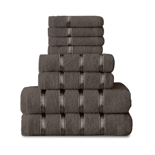 GC GAVENO CAVAILIA 8 Piece Towel Set, Quick Dry Highly Absorbent Cotton Towel Sets Bathroom, Dark Grey Towel Bale Set 450 GSM, 4x Face Towel 2x Hand Towels 2x Bath Towels