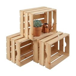 Relaxdays Wooden Box Set of 3, Vintage Storage Boxes, 25x40x30 cm, natural - Storage, decoration, fruit storage box, wood