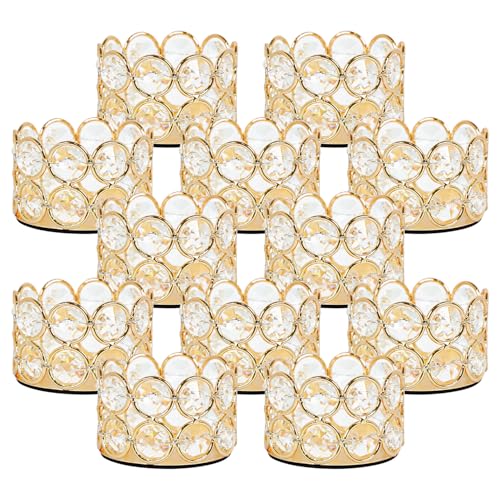 VINCIGANT Pack of 12 Gold Crystal Tea Light Candle Holders for Wedding Home Table Centerpiece Decoration, Gifts Boxed (Candle Excluded)