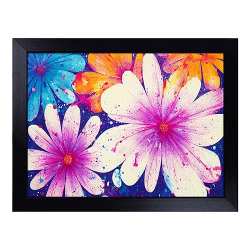 Lap Tray with Bean Bag Cushion, Animated Flower Splash Abstract - Handmade in the UK, Raised Wooden Edge, Padded Cushion, Heat-Resistant Wipe-Clean Surface, for Meals, Laptops and Crafts