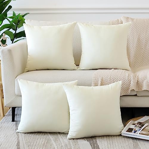 OTOSTAR Set of 4 Decorative Throw Pillow Covers Soft Velvet Solid Square Pillow Cases Luxury Cushion Covers Case for Sofa Car Patio Bedroom Living Room 24x24 Inch, Cream White