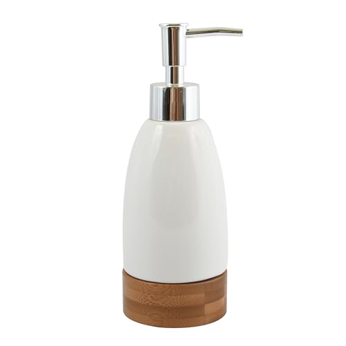 MSV Tallinn Soap Dispenser White/Wood Diameter 7 x 19.3 cm - For bathroom and kitchen