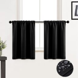36 Inch Length Curtains for Bathroom Window,Small Waterproof Set 2 Panels Black Short Curtain for Shower Window/Bath Decor,Room Darkening Light Blocking Blackout Bedroom Window Treatments for Kitchen