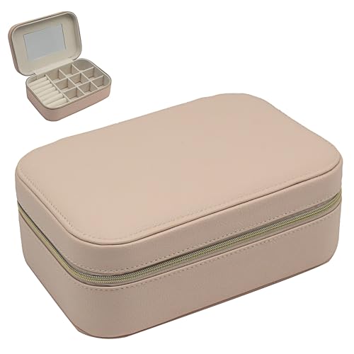 Lesser & Pavey Square Pink Faux Leather Lockable Jewellery Box - Secure Fastening, Multi Section Storage, Portable Organisation, Soft Lining, Beautiful Gift