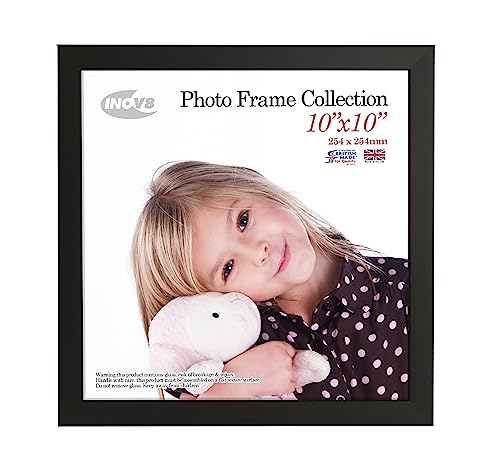 "Inov8 British Made Real Wood Picture/Photo Frame 10x10"" Inch(25x25cm) - Auckland 20mm Pine Black"