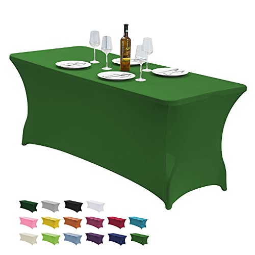"CWK 4FT Spandex Fitted Tablecloth,Rectangular Table Cover,Grass Green - Fits 48x30"" rectangular folding tables.Wrinkle & stain resistant stretch fabric.Ideal for parties,weddings & vendor events"