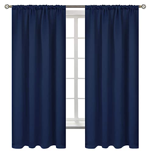 BGment Rod Pocket Blackout Curtains for Bedroom - Thermal Insulated Room Darkening Curtain for Living Room, 52 x 63 Inch, 2 Panels, Navy Blue