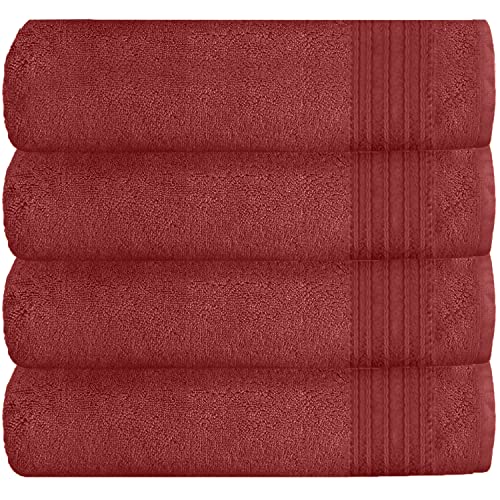 GC GAVENO CAVAILIA Luxury Quick Dry Bath Sheet, 100% Egyptian Cotton Highly Absorbent Bathroom Towel Set, Red, 4PK Hampton