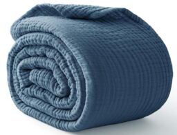 "Kozyhvn 100% Cotton Light Blue Throw Blanket 50"" x 70"", 6 Layers Large Breathable and Lightweight Cotton Blanket for Couch, Soft Quilt Bedspread, Gauze Blanket for Adults All Season, Blue"