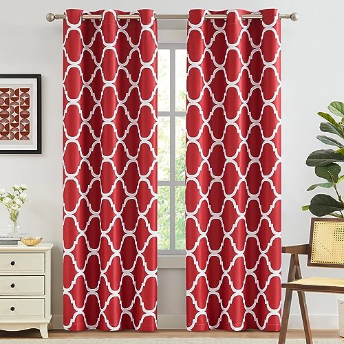 Melodieux Moroccan Fashion Thermal Insulated Room Darkening Blackout Grommet Curtains for Living Room, 42 by 84 Inch, Red (2 Panels)