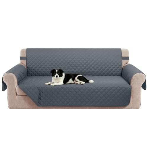 "Luxshare Home Reversible 4 Seater Sofa Cover 91"" Large, Sofa, Dark Blue - Couch Cover Furniture Protector with Foam Sticks Elastic Straps Furniture Protector for Pets Children Dog Cat"