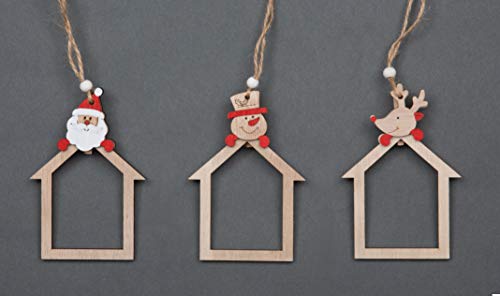 SHATCHI Christmas Tree Ornaments Wooden Aesthetic Hanging Decorations set of 3 pcs Xmas DIY Holiday Home Décor – Home Shape Santa, Reindeer, Snowman pieces(10cm)