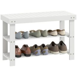 HOMCOM Bamboo Shoe Bench, 3-Tier Shoe Storage Bench, White