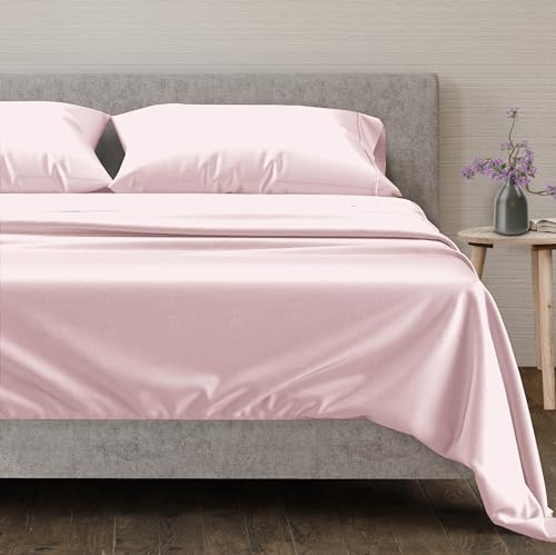 Mayfair Linen 100% Cotton Sheets - Cal King Size 600-Thread-Count Luxury Hotel Egyptian Cotton Quality Silky Soft Bedsheets for Cal King Bed, Sateen Weave, Deep Pocket Fitted 4 Pc Bedding Set (Blush)