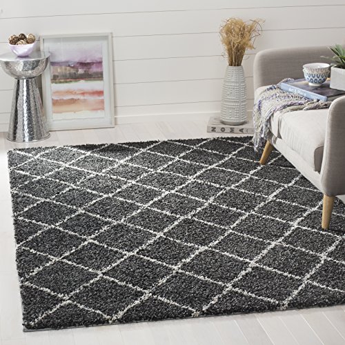 Safavieh Shaggy Indoor Woven Rectangle Area Rug, Arizona Shag Collection, ASG742, in Anthracite / Beige, 155 X 229 cm for Living Room, Bedroom or Any Indoor Space