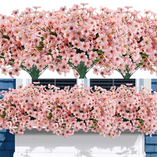 Uieke 72 Bundles Artificial Flowers for Outdoors UV Resistant Fake Silk Flowers No Fade Greenery Shrubs Plants for Outside Planter Home Garden Porch Window Box Spring Summer D??cor (Pink)