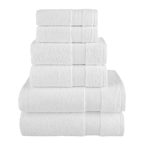 Elegant Comfort Premium Cotton 6-Piece Towel Set, Includes 2 Washcloths, 2 Hand Towels and 2 Bath Towels, 100% Turkish Cotton - Highly Absorbent and Super Soft Towels for Bathroom, White