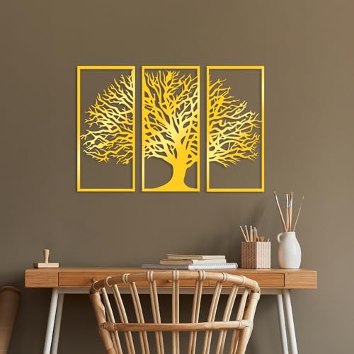 Elegant Gold Decorative Metal Wall Accessory (3 Pieces), 32 x 69 cm - Durable 1.5 mm Metal Body - Perfect for Modern Home Decor & Stylish Interiors