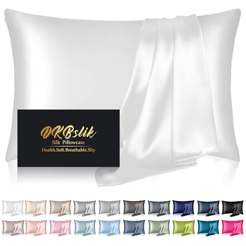 Silk Pillowcase for Hair and Skin, Mulberry Silk Pillow Cases King Size, Anti Acne Cooling Sleep Both Sides Natural Silk Satin Pillow Case Covers with Hidden Zipper, Gifts for Women Men, White