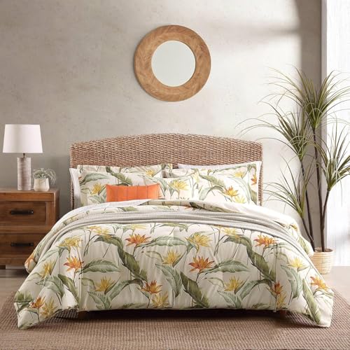 Tommy Bahama - King Comforter Set, Reversible Cotton Bedding with Matching Shams & Bonus Throw Pillows, All Season Home Decor (Birds of Paradise Off-White, King)