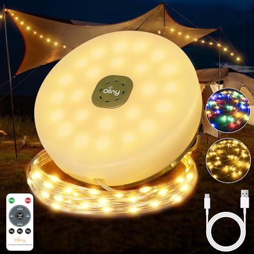 Ollny Camping String Lights 20M 200LED, 2 in 1 Portable Rechargeable Warm White & Multicolour Fairy Lights with 9 Lighting Modes, Waterproof Outdoor USB Camping Lights for Yard, Garden, Party Decor