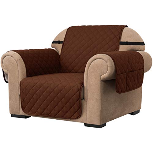 SU SUBRTEX Strench Sofa Cover Reversible Furniture Protector with Elastic Strap for Livingroom Non-Slip Washable Couch Chair for Pets Kids Children (1 Seater, Chocolate), VCUKSBTSFJ001CH0S