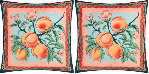 furn. Anemone Peaches Printed Outdoor Cushion Cover – Durable, Water-Resistant & Reversible for Year-Round Use (Cover Only, 45x45cm) (Pack of 2)