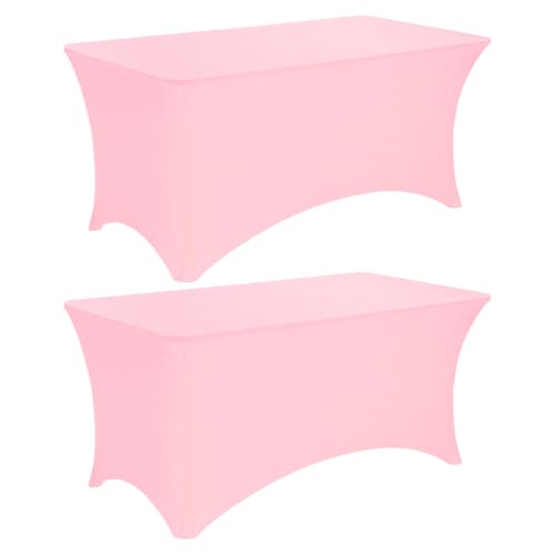 JALANCY 2 Pack 6FT Spandex Table Covers Washable Wrinkle Resistant Stretch Fitted Rectangle Tablecloth for Folding Table Wedding Party Birthday Banquet Bar Events???Pink???