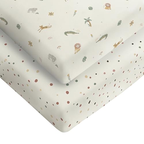 Silentnight Safe Nights Fitted Sheet - Cot Bed Mattress - Breathable 100% Cotton Jersey - Super Soft Kind to Baby Skin - Secure Fit with Elasticated Corners - 2 Pack, Cot Bed, Safari