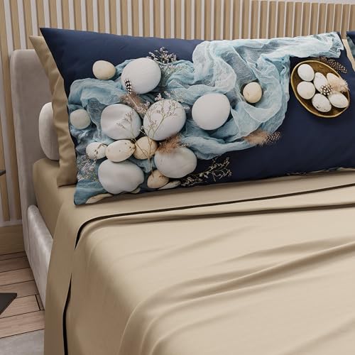 PETTI Artigiani Italiani - Easter Cotton Sheets with Pillowcases in Digital Print, Single Bed Sheet, Single Bed Set, 18 Beige, Made in Italy