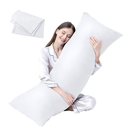 "DOWNCOOL Luxury Full Body Pillow Insert with Fiber Cover - Ultra Soft Body Pillow for Sleeping - Breathable Long Bed Pillow Insert, 20""x54""(White, with Cover)"