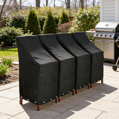 RosieLily Outdoor Chair Covers, High Back Patio Chair Covers Waterproof, Heavy Duty Patio Furniture Covers, Stackable Outdoor Bar Stool Covers, 600D, High Back with Lock Hole-4 Pack