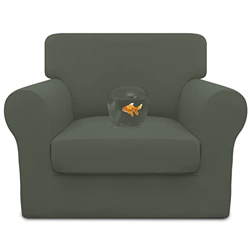 Easy-Going 100% Dual Waterproof Chair Cover Stretch Soft Couch Cover for Dogs, Sofa Slipcover for 1 Separate Cushion Couch Leakproof Furniture Protector for Kids, Pets Grayish Green