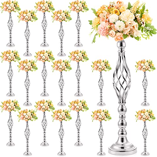 Rtteri 20 Pcs 22.8 Inch High Metal Flower Stand, Wedding Silver Centerpieces for Table, Floral Stand Elegant Vase Holder for Reception Table Decor Party Hotel Home Decor (Silver,Large)