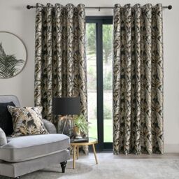"Laurence Llewelyn-Bowen - Black Tropical Palm Tree Curtains W66 x L54"" (168 x 137cm) - Jacquard Curtains with Floral Leaf/Fern - Luxury Drapes for Living Room & Bedroom - Paradise Palm Collection"