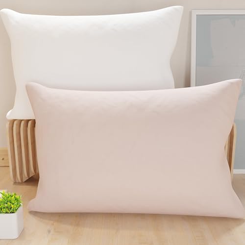 PETTI Artigiani Italiani - Pair of Pillow Cases 70 x 40 cm in Microfibre, Pillows for Bedroom Furniture, Sofa, Set of 2 Cushion Covers, Double-Sided Pillowcase White Light Powder