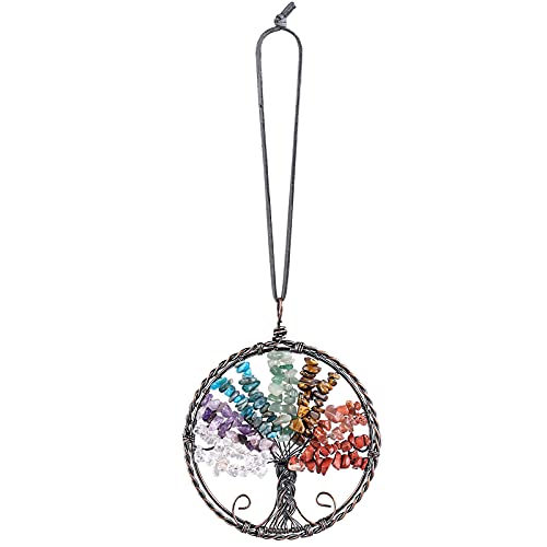 mookaitedecor 7 Chakra Crystal Tree of Life Hanging Ornament Reiki Healing Tumbled Gemstones Wall Hanger for Car Window Home Decoration