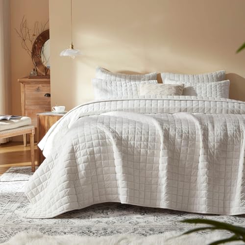 LEAONME Velvet Quilt Full/Queen Size-90''x98'', Lightweight White Velvet Comforter Set with 2 Pillow Shams, Soft Bedspread Coverlet Quilted Bedding Set for All Season