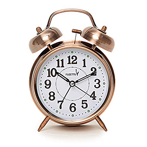 FLOITTUY (Loud Alarm for Deep Sleepers 4'' Twin Bell Alarm Clock with Backlight for Bedroom and Home Decoration(Red-Brown)