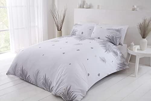 Rapport Home Furnishings Tropics Palm Tree Leaves Reversible Duvet Cover Set Bedding Set (Super King, Grey)