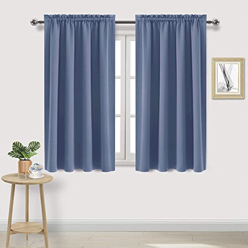 DWCN Blackout Curtains ??? Thermal Insulated, Energy Saving & Noise Reducing Bedroom and Living Room Curtains, Dusty Blue, W 52x L 54 Inch, Set of 2 Rod Pocket Curtain Panels