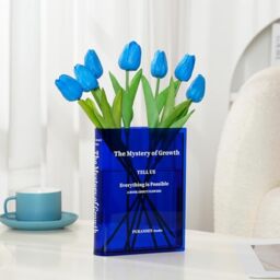 Puransen Acrylic Flower Vase for Aesthetic Room Decor - Books Style for Modern Table Shelf Home Decor Fit for Office Desk Bedroom Living Room Centerpieces (Transparent Blue)