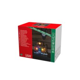 Konstsmide Christmas Lights Wood House Village Scene with Reindeer Motif/Six LEDs/Transformer Operation or Battery (Excl.) / 26cm Wide 21.5cm High