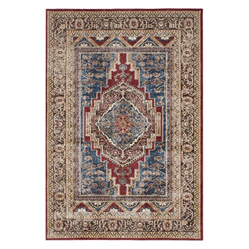 Safavieh Traditional Distressed Indoor Woven Rectangle Area Rug, Bijar Collection, BIJ636, in Royal Blue / Brown, 91 X 152 cm for Living Room, Bedroom or Any Indoor Space