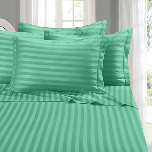 Elegant Comfort Softest and Coziest 6-Piece Sheet Set - 1500 Premium Hotel Quality Microfiber - Deep Pocket, Wrinkle Resistant 6-Piece Damask Stripe Bed Sheet Set, King, Paradise Teal