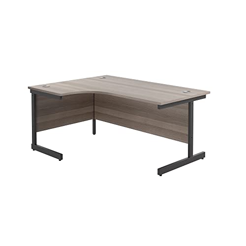 Office Hippo Heavy Duty Office Desk, Left Corner Desk, Strong & Reliable Workstation, Office Table With Integrated Cable Ports, PC Desk For Office or Home - Grey Oak Top/Black Frame