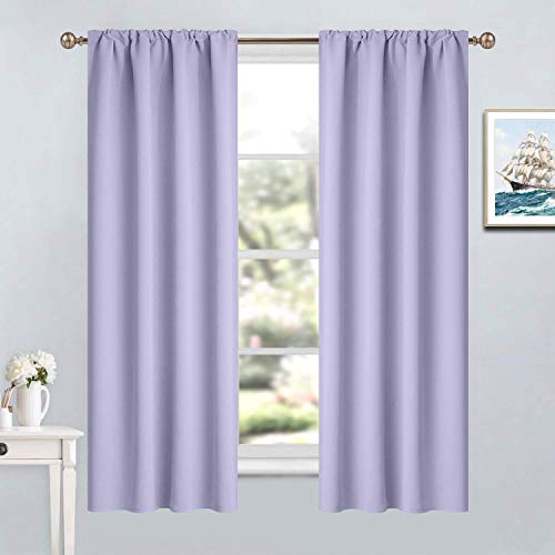 Yakamok Lilac Rod Pocket Blackout Curtains 63 inches Long for Bedroom - Room Darkening Thermal Insulated Window Treatment Drapes for Living Room, 38W x 63L Inch,2 Panels